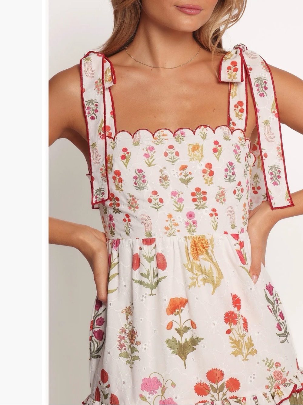 Petal & Pup Aurelia Print Tie Strap Sleeveless Maxi Dress White Floral Scalloped - Picture 3 of 13